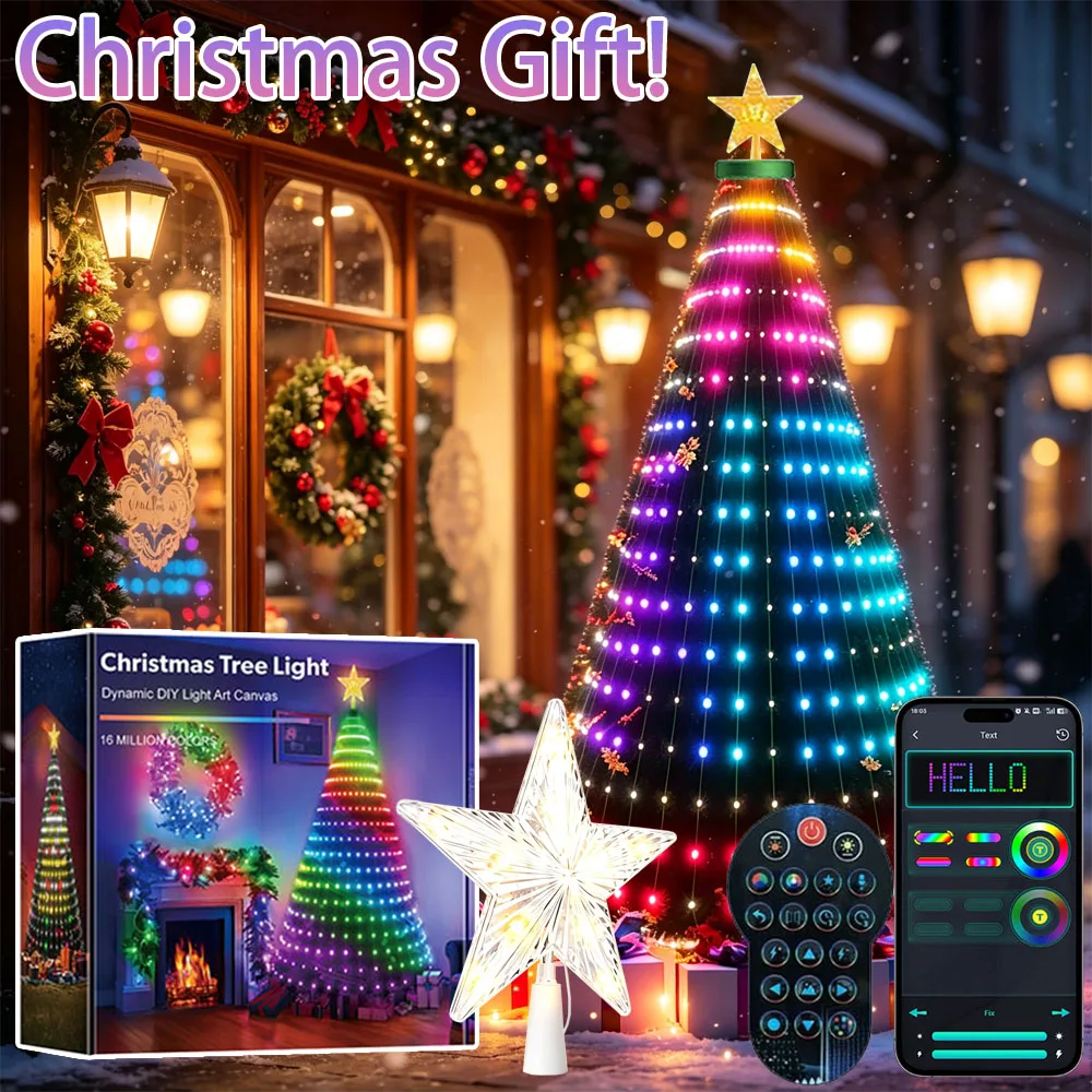 6/7FT 400LEDs Christmas Lights Holiday String Lights with Star Shape, Smart LED Xmas Tree for Indoor Outdoor Decor