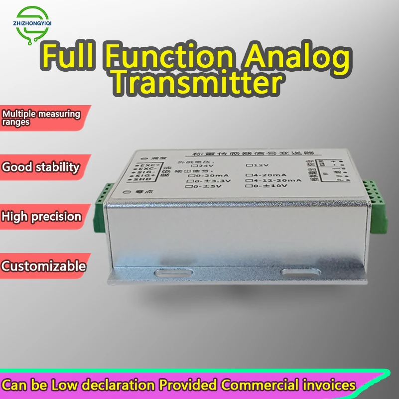 Full Function Analog Transmitter 0–10V 4–20mA Output, Aluminum Alloy Case High Precision Load Cell Signal Conditioner, DC 12–24V