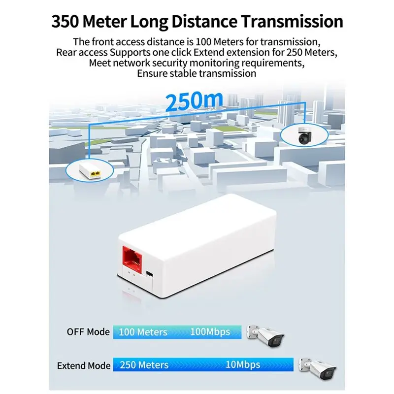 2 Port POE Repeater 10/100Mbps 1 To 2 Poe Extender With IEEE802.3Af/At Plug&Play 48V For Poe Switch NVR IP Camera AP-AEF7
