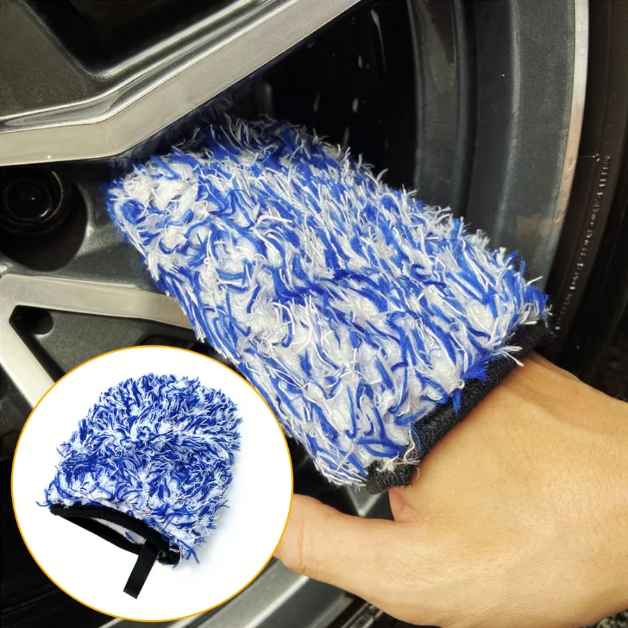 Thickening Two-sided Microfiber Wheel Detailer Wash Glove Soft Long Hair Car Detailing Pocket Car Washing Gloves Cleaning Tool