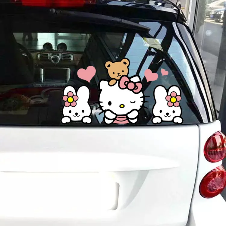 Pegatinas de pared de cristal de Hello Kitty, pegatinas de Anime de dibujos animados para ventana, cola de coche, decoración de motocicleta, regalo