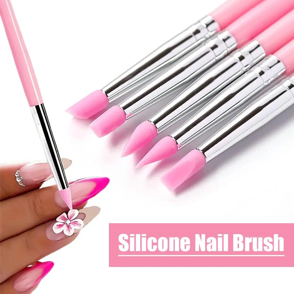 مجموعة أقلام سيليكون لفن الأظافر مكونة من 5 قطع، أدوات تنقيط وضغط مزدوجة الأطراف لتمديد جل نحت مسحوق الأكريليك #1