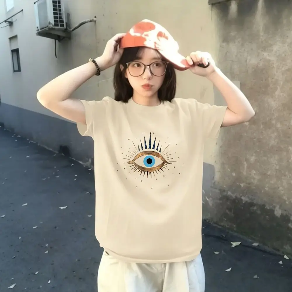 Evil Eye Graphic Women's Oversized T-shirt Summer Short Sleeve Print Vintage Tops Female Casual Fashion Harajuku Y2K Streetwear