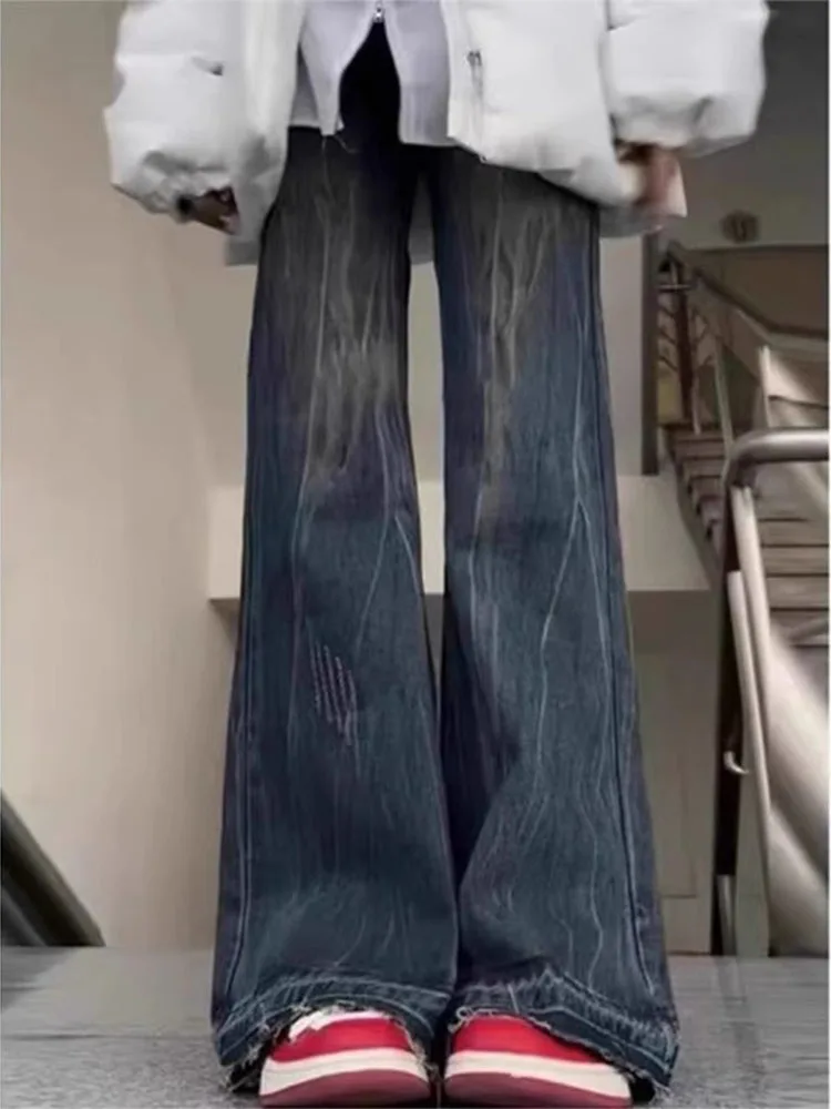 High Waist Wide Leg Straight Cut Jeans Women's Spring 2026 plus Size Micro Flared Denim Pants for Pear Shaped Body Slimming