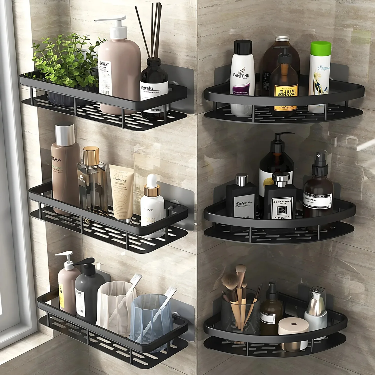 Wall Hanging Corner Rectangular Rack Bathroom Shelf storage Towel Rack Shelves Wall Shower Shampoo Rack Non perforated Tripod