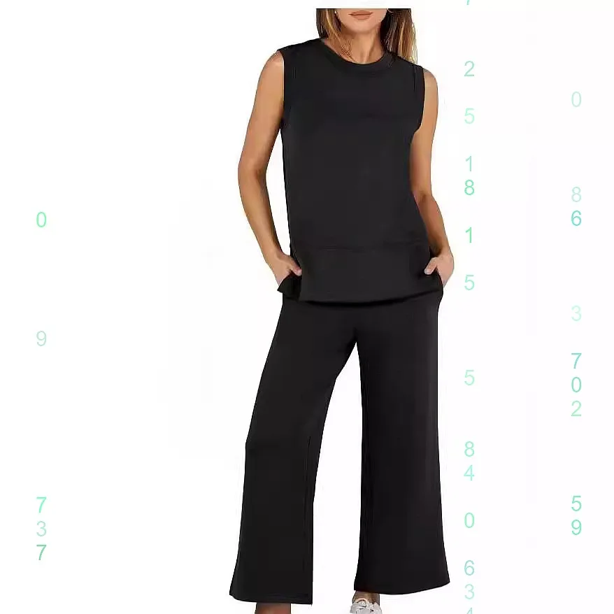 

Women's Vest Matching Set Casual Sleeveless Tank Tops Blouse Tee Spring Summer Fashion Slit Hem