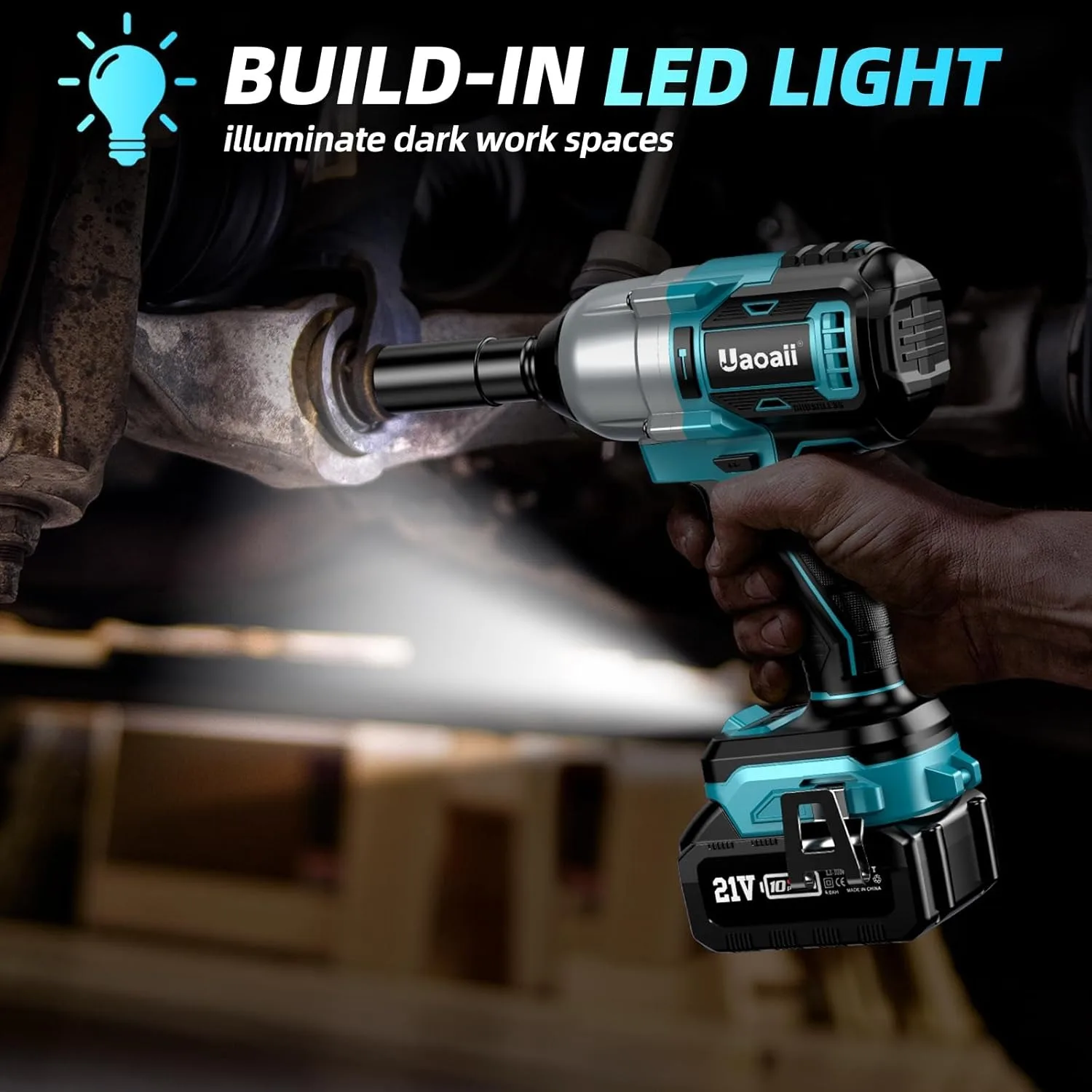 Cordless Impact Wrench 800Nm(590ft-lbs), 1/2 Battery Impact Gun Power Wrench w/ 2x 4.0Ah Batteries & Fast Charger, Sockets