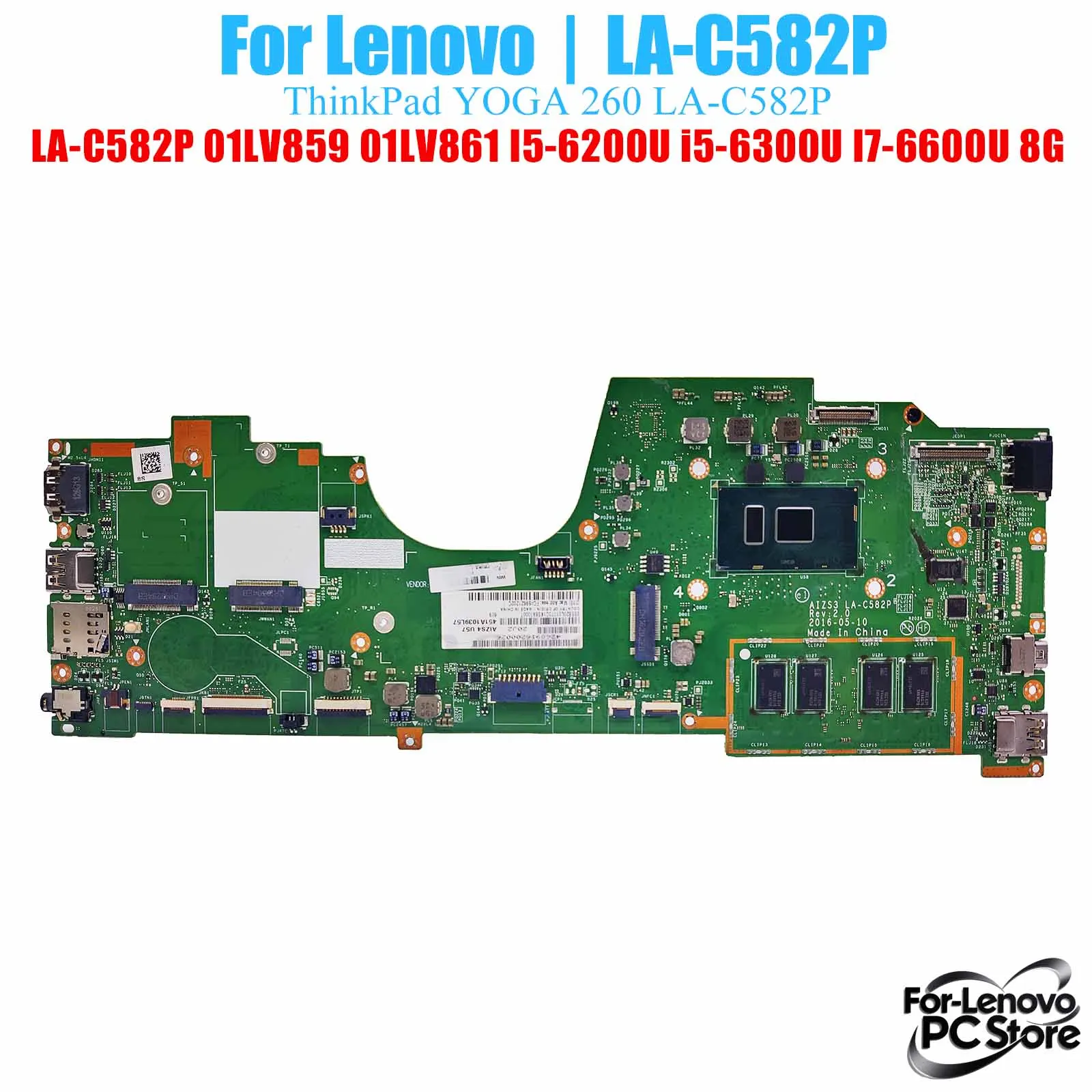 

LA-C582P For LENOVO ThinkPad ThinkPad YOGA 260 LA-C582P Mainboard i3 i5 i7 CPU Tested Laptop Mainboard