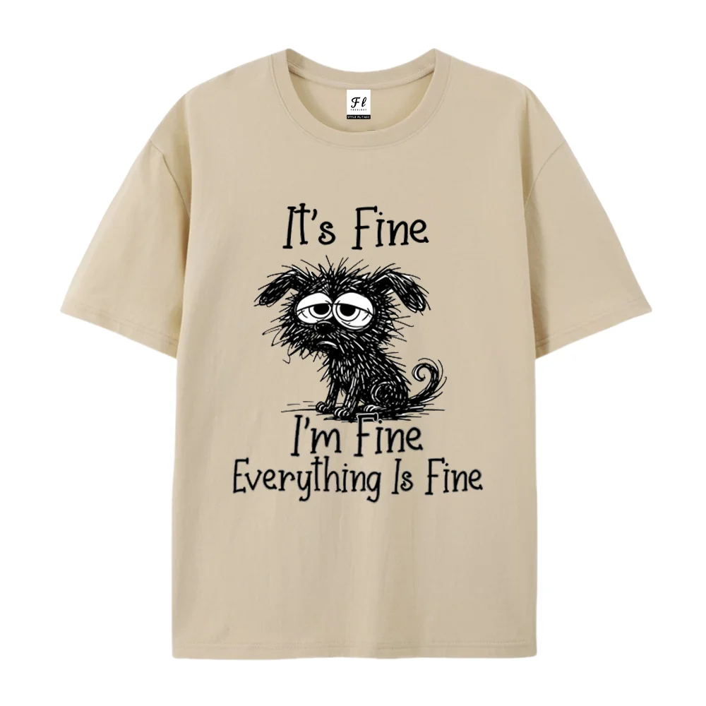 Funny Black Dog It's Fine I'm Fine Everything Is Fine Shirt Gift for Dog Lovers Funny Dog Meme Tee Minimalist Trendy Casual  Top