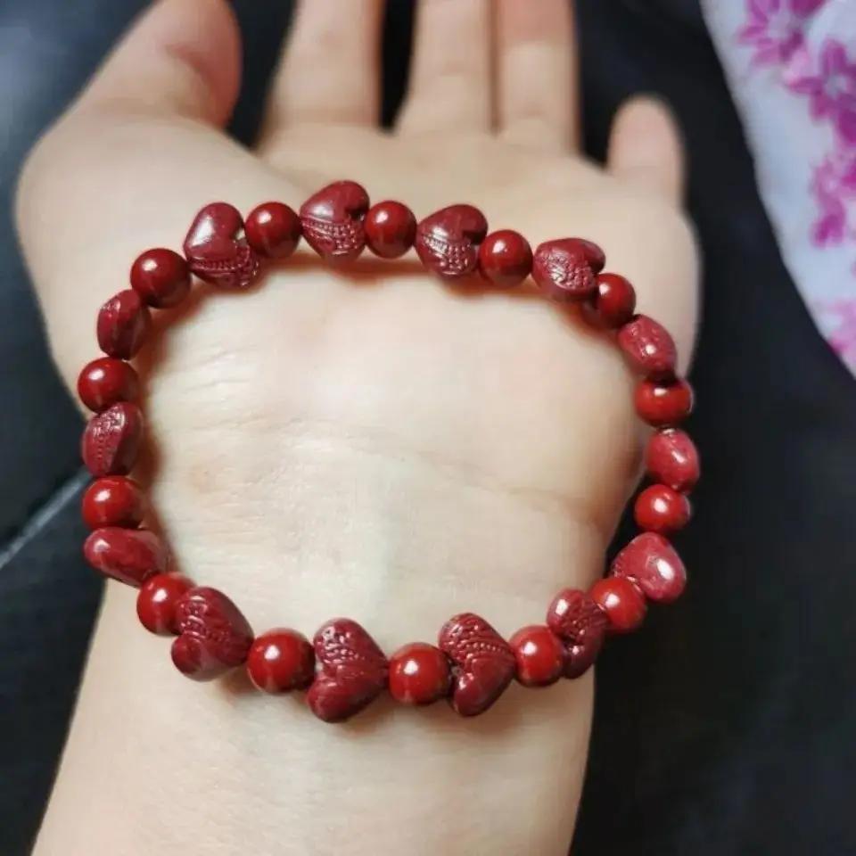 

Natural Raw Ore High Content Cinnabar Love Round Bead Bracelet Women's Bracelet