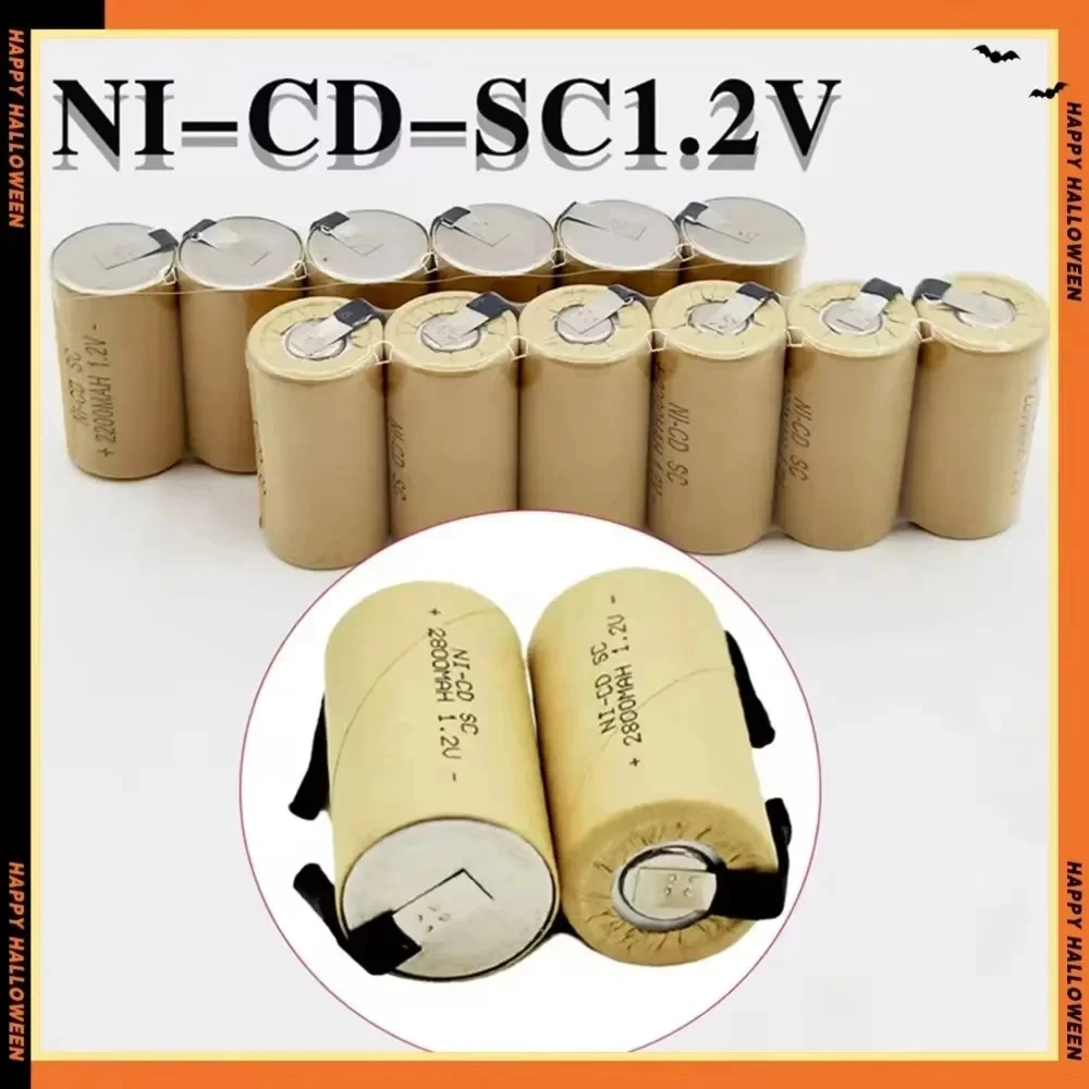 1,2V 2800mAh Akkuschrauber-Bohrmaschine SC-Batterien Sub C Ni-Cd Wiederaufladbare Batterie mit Anschluss für Elektrowerkzeuge NiCd SUBC Zellen