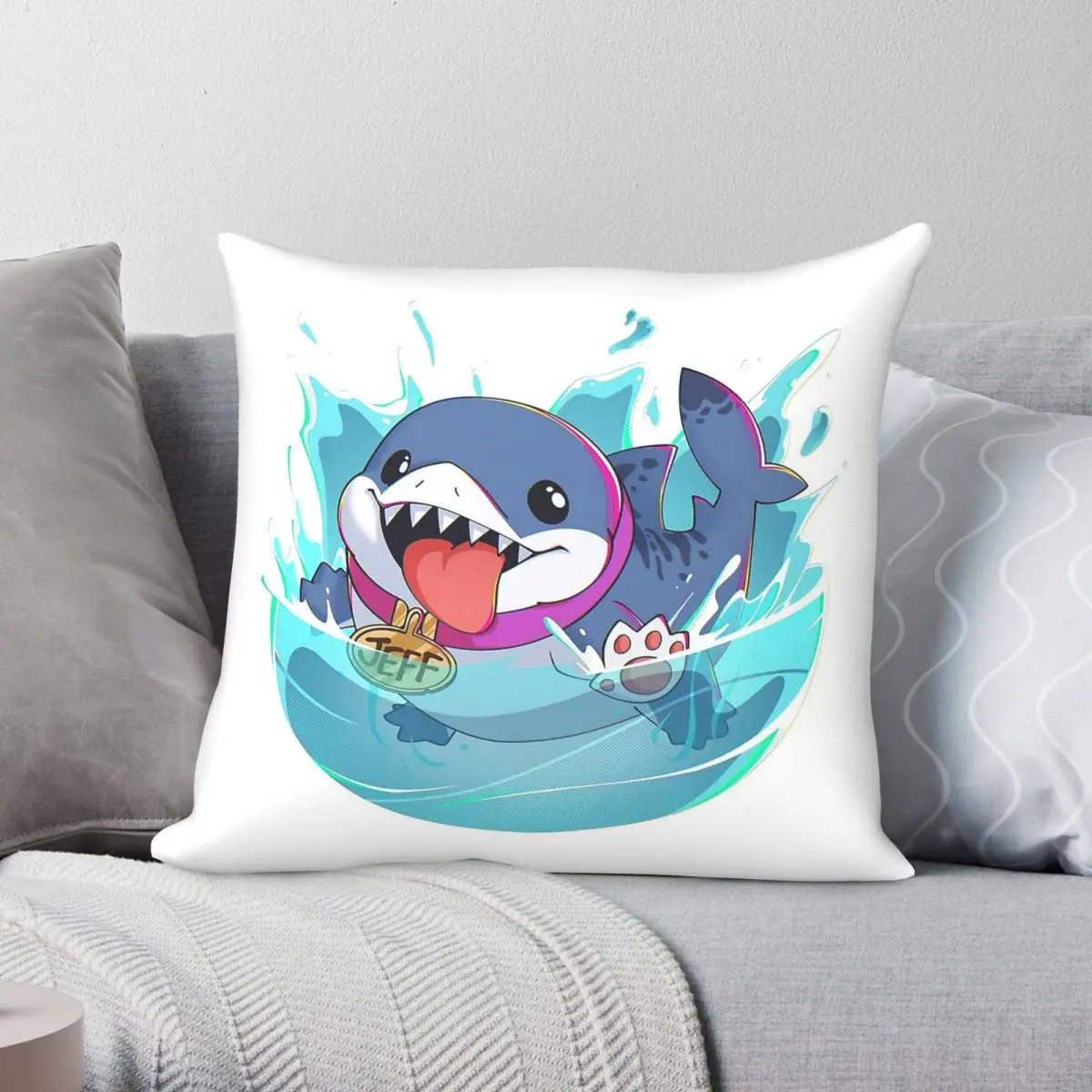 Jeff The Land Shark Square Pillowcase Polyester Linen Velvet Creative Zip Decorative Pillow Case Home Cushion Cover