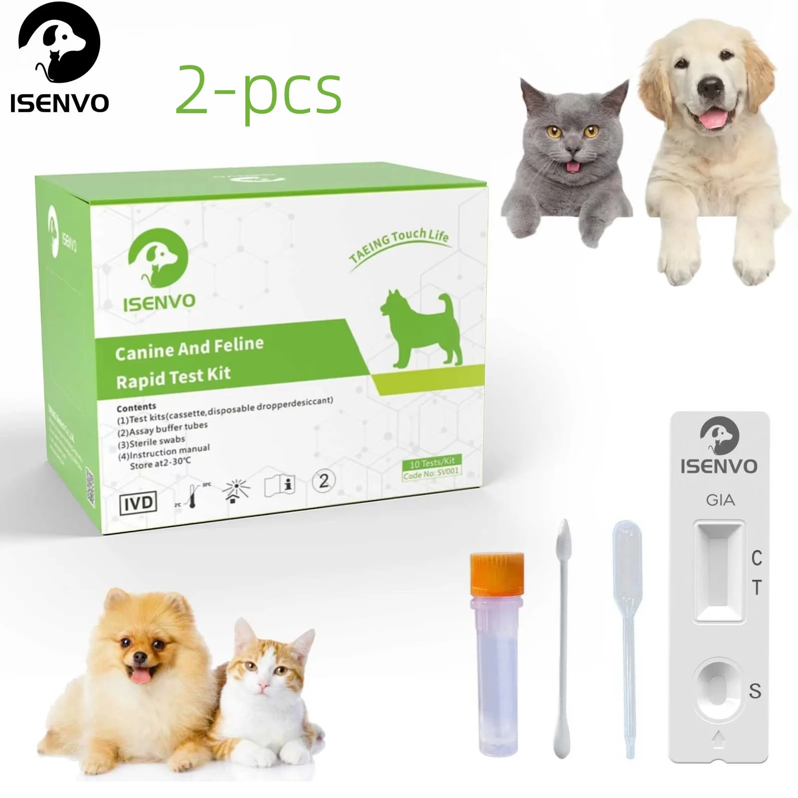 2 Pcs GIA - Canine & Feline GIARDIA Rapid Home Health Test Kit for Dogs & Cats