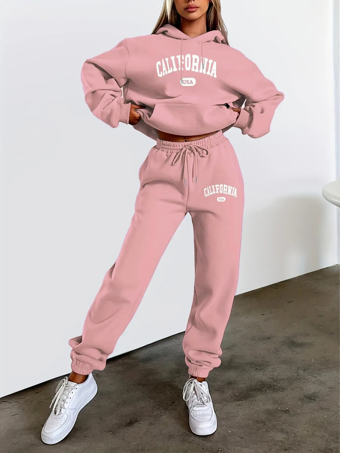 Fall Winter Womens Outfits Street Casual Hooded Sweatshirts Outdoors Sports Jogging Clothing Hot Sales Single Piece Hoodie Pants