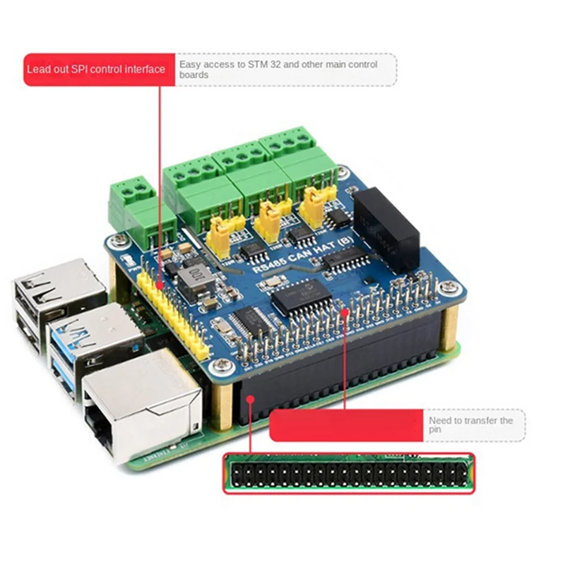

New!!For Raspberry Pi 4B Isolated Dual Rs485 Can Interface Expansion Board Gigabit Ethernet Power Isolation Protection Easy To U
