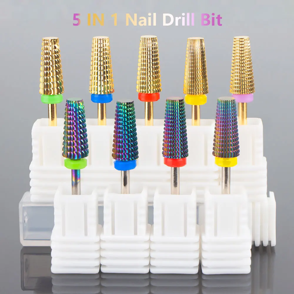 5 in 1 Tungsten Carbide Milling Cutter Nail Drill Bits For Electric Nail Drill Manicure Machine Nail File Accessories Drill Bit