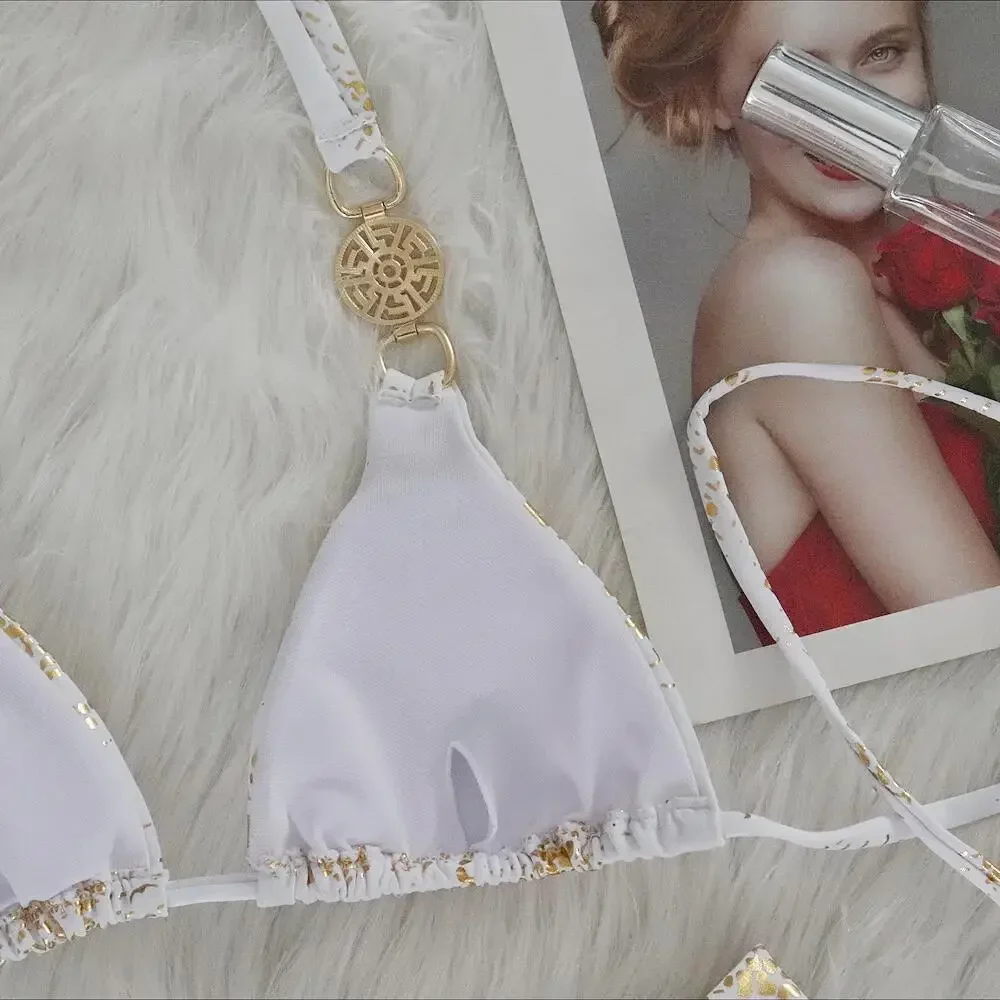 ثعبان نمط البرنز المرأة بيكيني كريستال الماس المعادن الملحقات ملابس السباحة