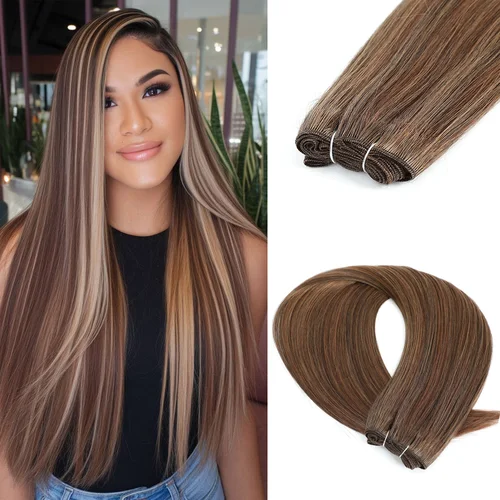 Imagen 2 del producto Mechones de pelo liso 28 pulgadas Sunshine Ombre café marrón rojo pelo sintético de alta temperatura tejido 150 g/pc completo hasta el extremo