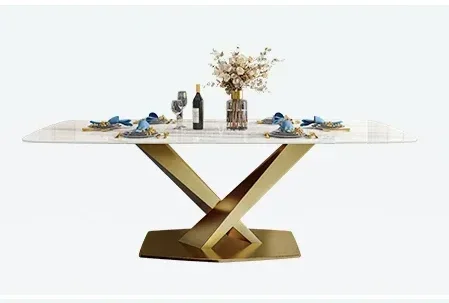 N17 Bright Stone Plate  Modern Simple and Light Luxury Dining Tables and Chairs Set Pandora High-End Home Dining Table Rectangul