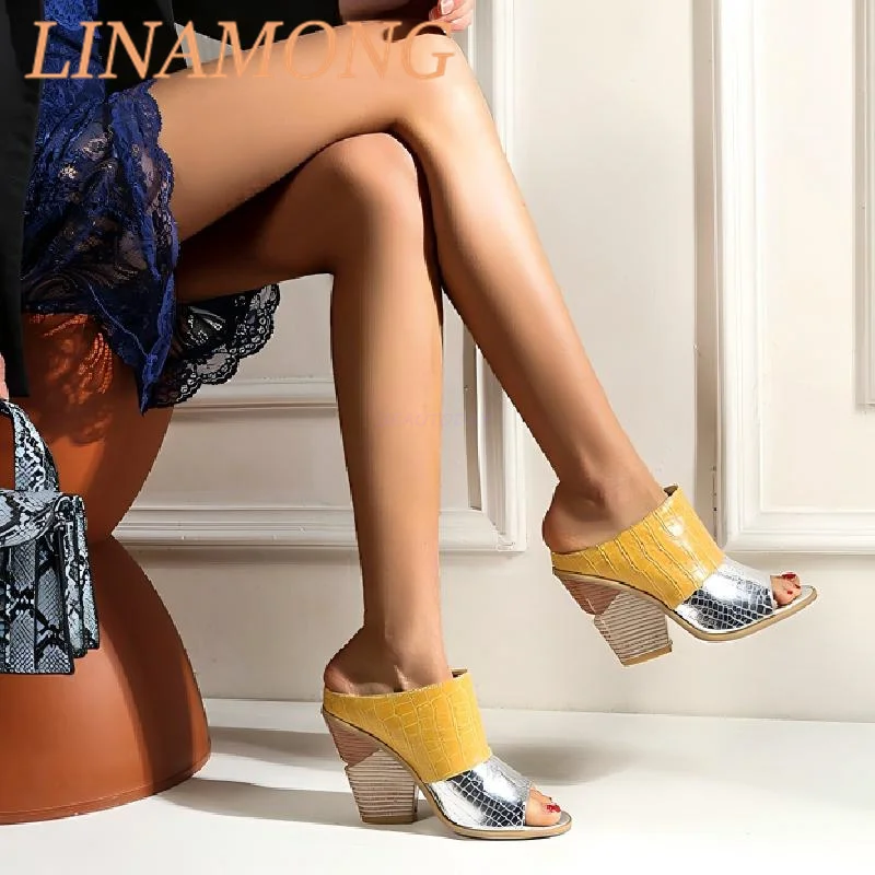 Crocodile Patterned Wedge Heel Slippers Fashionable Feet Sexy Snake Patterned Color Blocked Fish Mouth High-Heeled Sandals