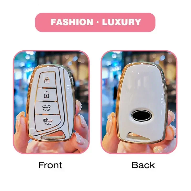 لشركة هيونداي العظمة HG سيدان جينيسيس G80 سانتا في 3DM جراند سانتا في 2018 IX45 EQUUS أزيرا حافظة مفاتيح تلقائية عن بعد غطاء حامل #3