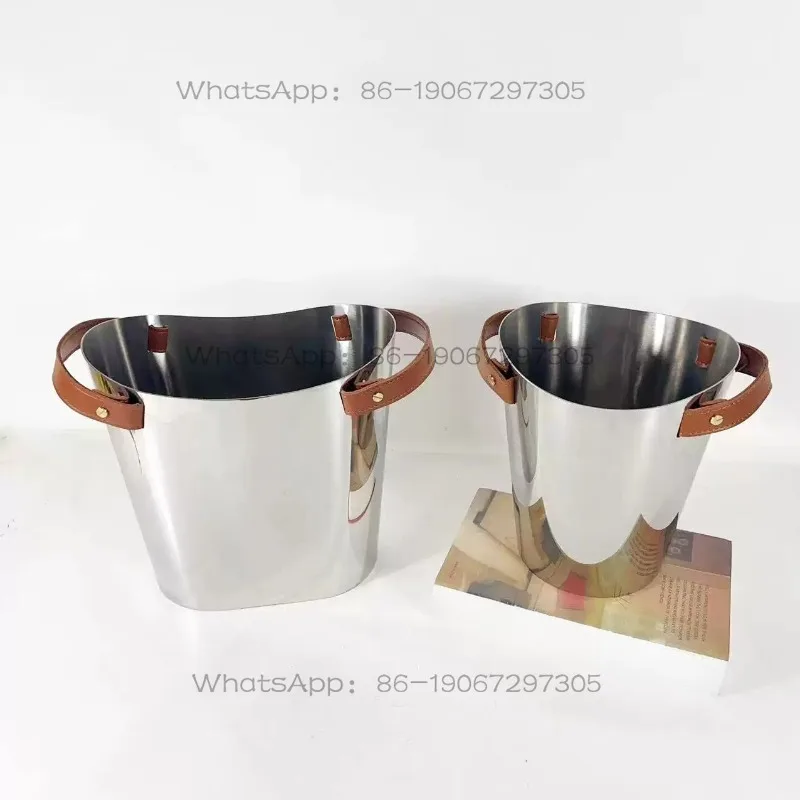 Modern Light Luxury Stainless Steel Metal Leather Champagne Red Wine Ice Bucket Decoration Creative Ornament