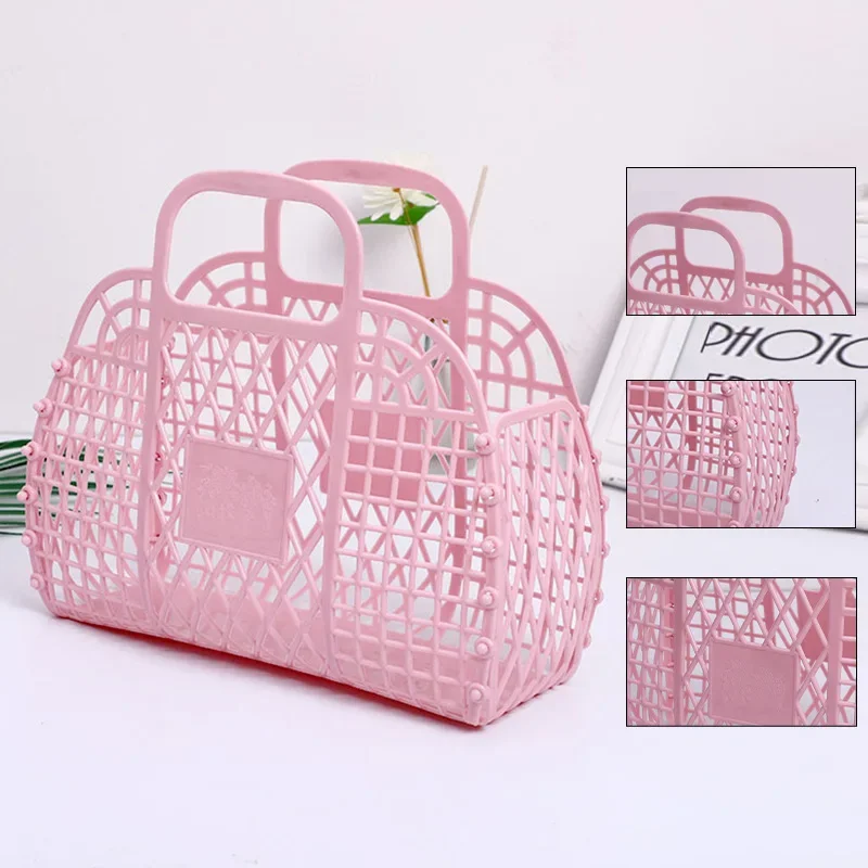 Large-capacity Bag Hollow Jelly Beach Holiday Portable Tote Bag Reusable and Easy To Clean Plastic Portable Bath Basket