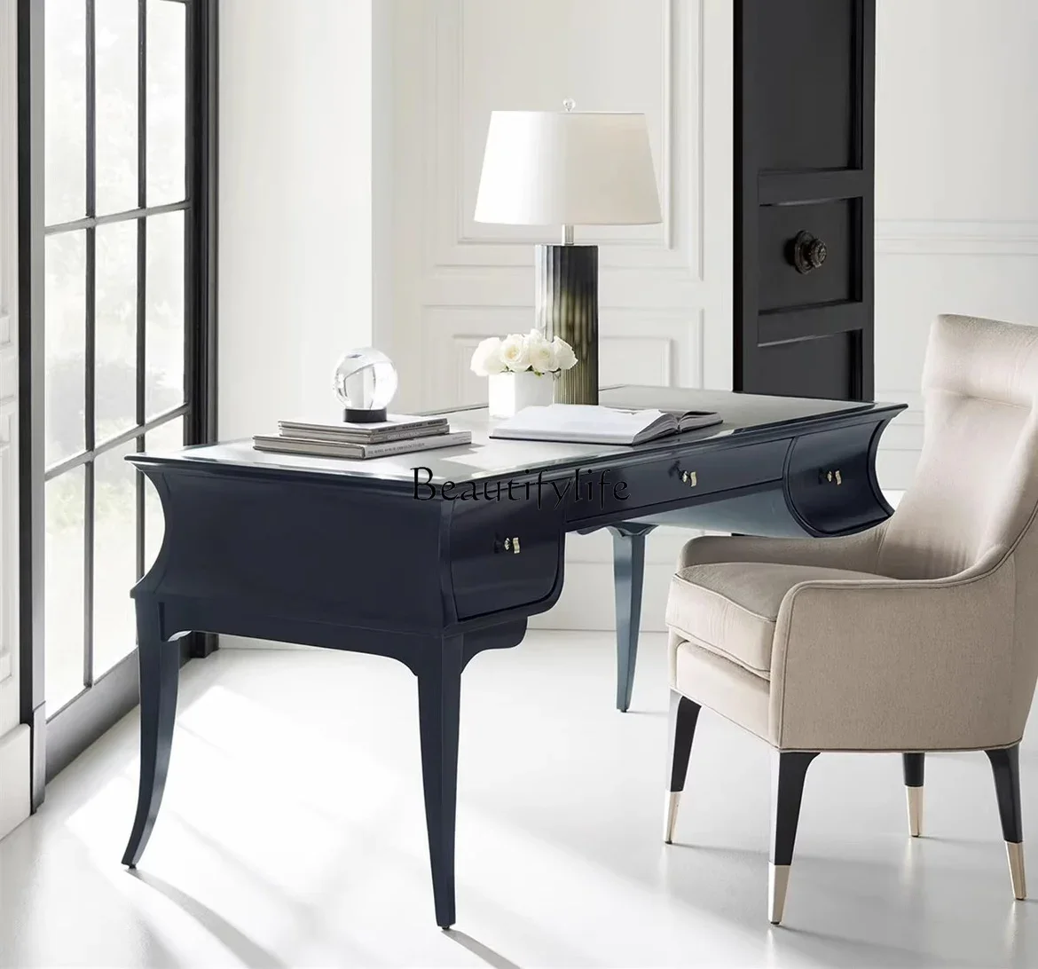 ls 27 American light luxury minimalist modern minimalist writing desk solid wood Xiaohongshu Internet celebrity storage desk