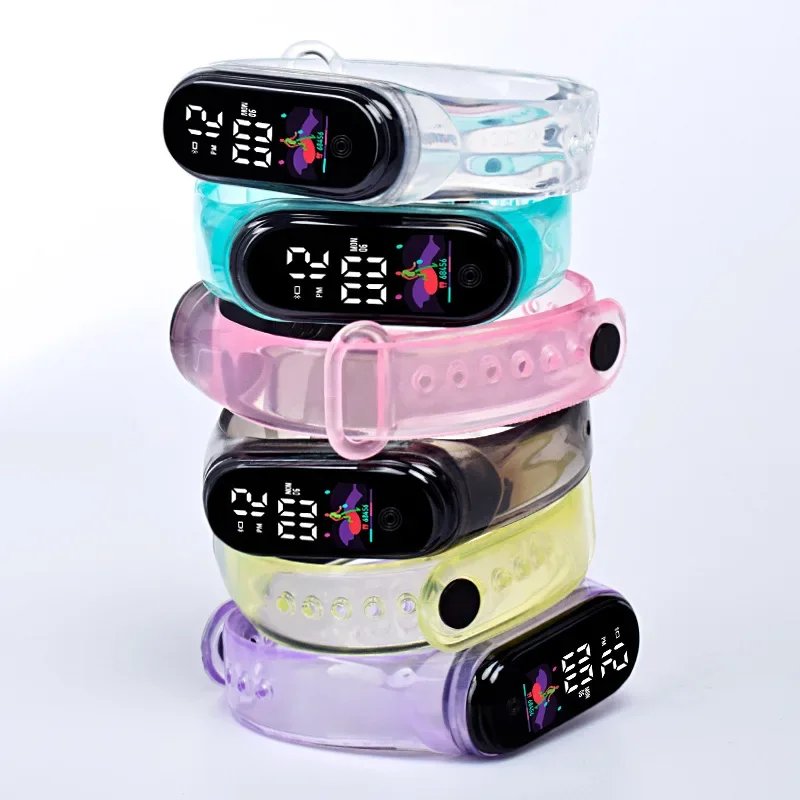 Candy Color Transparent Kids Watches for Boy Girls Sports Silicone Watch LED Digital Kids Watch Fashion Bracelet Birthday Gift