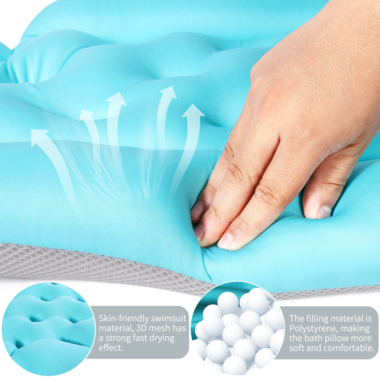 Luxury Full Body Bath Pillow for Bathtub, Shower Cushion for Tub with Mesh Laundry Bag Non-Slip Suction Cups Bathtub Mat Blue