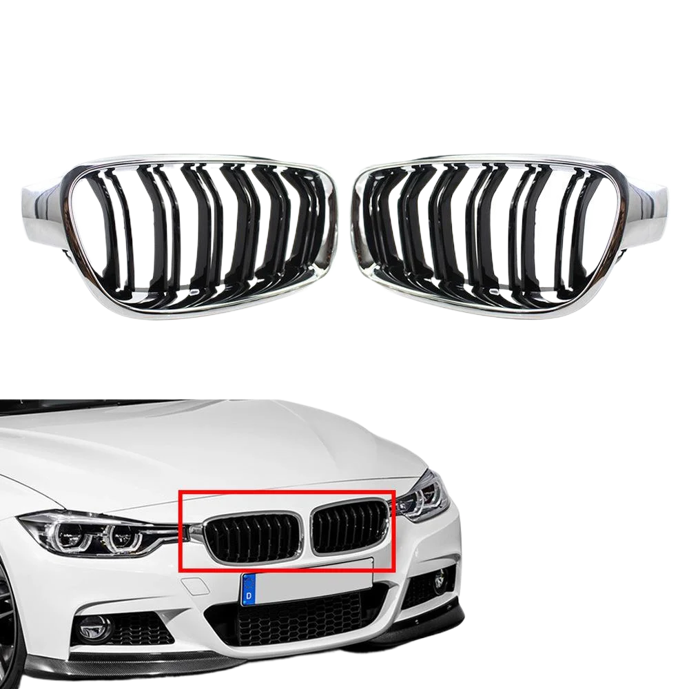 1 Paar Frontstoßstangen-Kühlergrill mit Chromrahmen für BMW 3er F30 F31 320i 328i 335i 2012-2018, nicht für GT F34/M3 Modelle