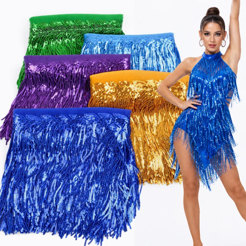 2/5/10Yards Sequin Embroidery Tassel Fringe Lace Trims Glitter Ribbons Band Fabric Dance Performance DIY Clothes Sewing Fringes