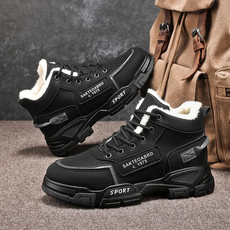 Men Extra Large Size Snow Boots Winter Fleece Lined Cold‑Proof Warm Cotton Martin Boots Outdoor Cotton Footwear