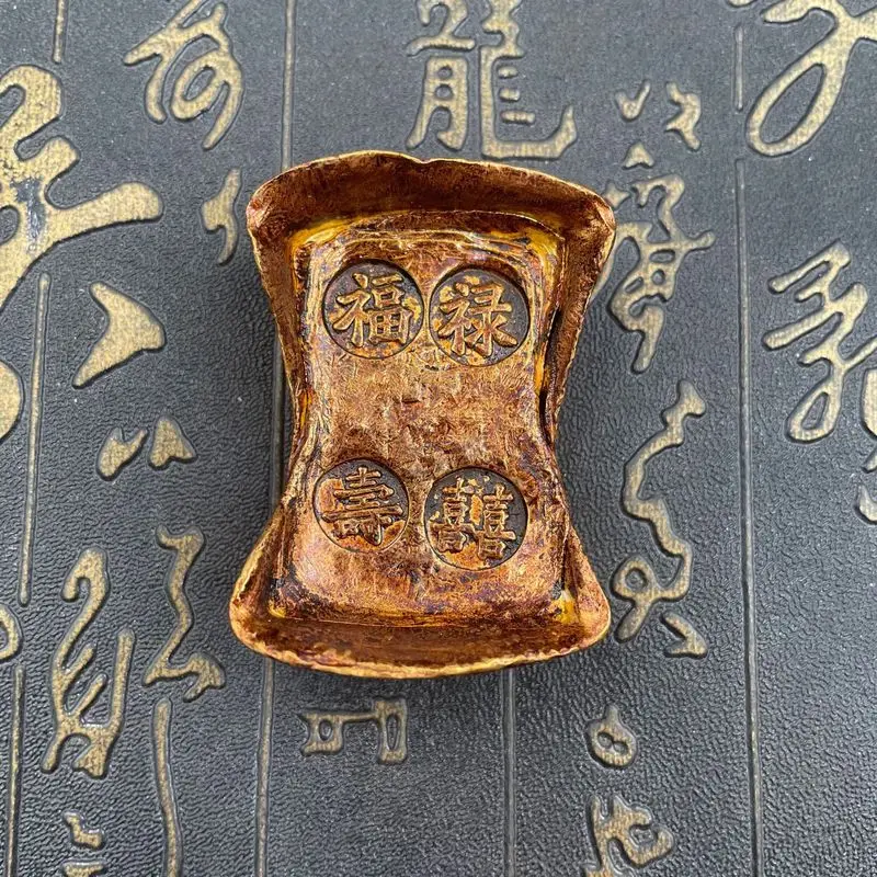 Vintage , old -colored fortune, prosperity, longevity, and happiness ingots, craft items, gold coins, Qing D