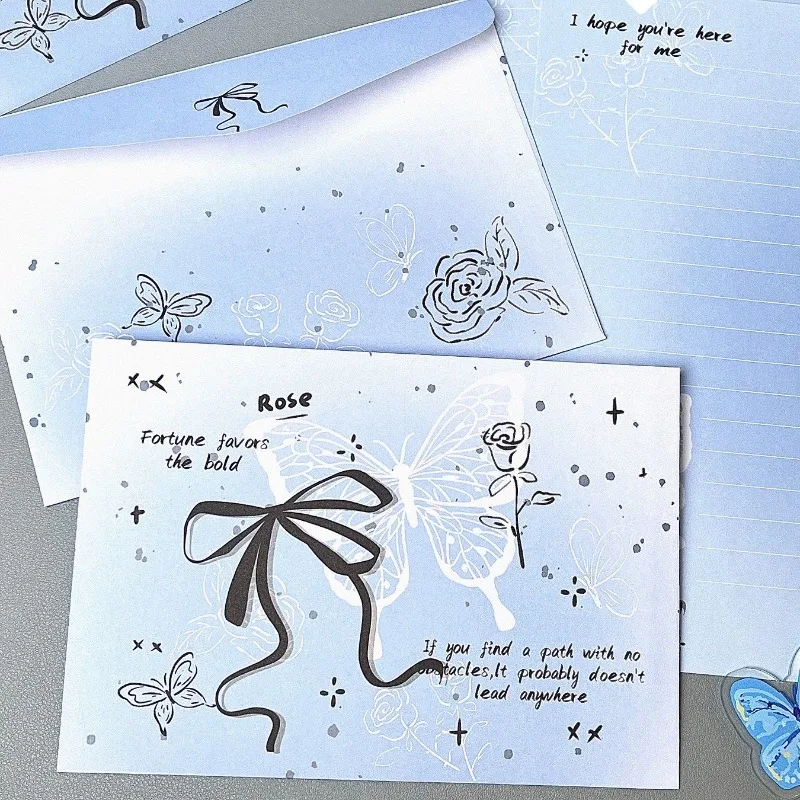 4pc/set Korean Ins Bow Decor Style Butterfly Ribbon Invitation Cards Set for Birthday Party Festival Invitations Cards Supplies