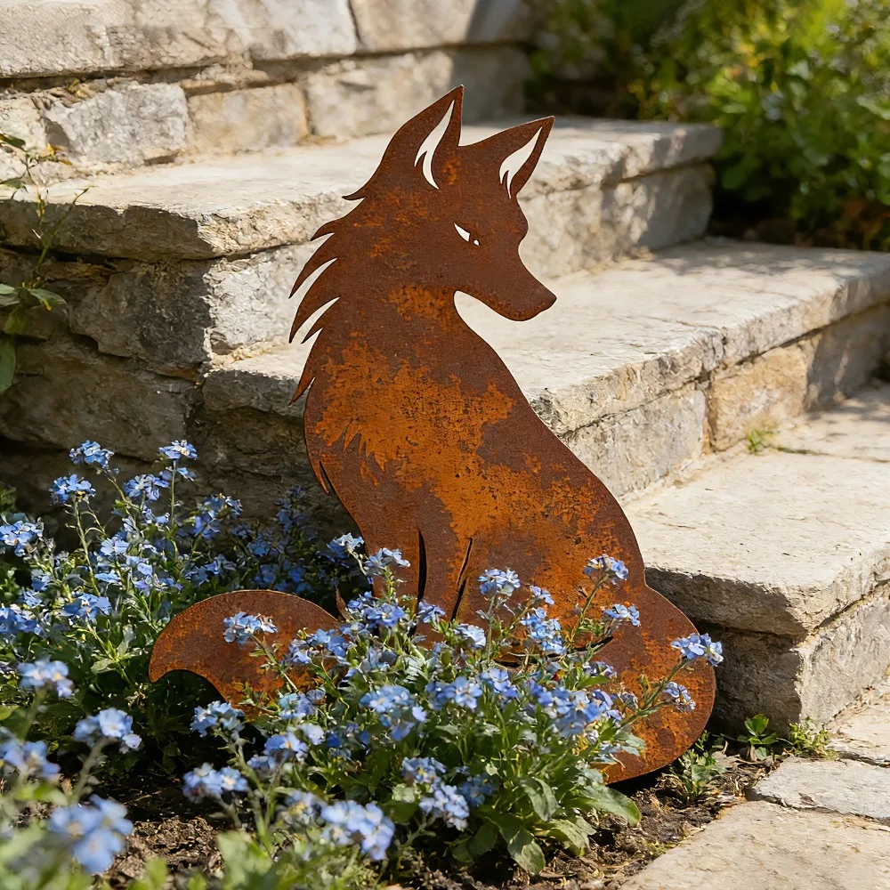 Brand Rustic Fox Wolf Silhouette Iron Art Garden Stake Weatherproof Forest Yard Decor Outdoor Lawn Wild Animal Landscape Ornamen