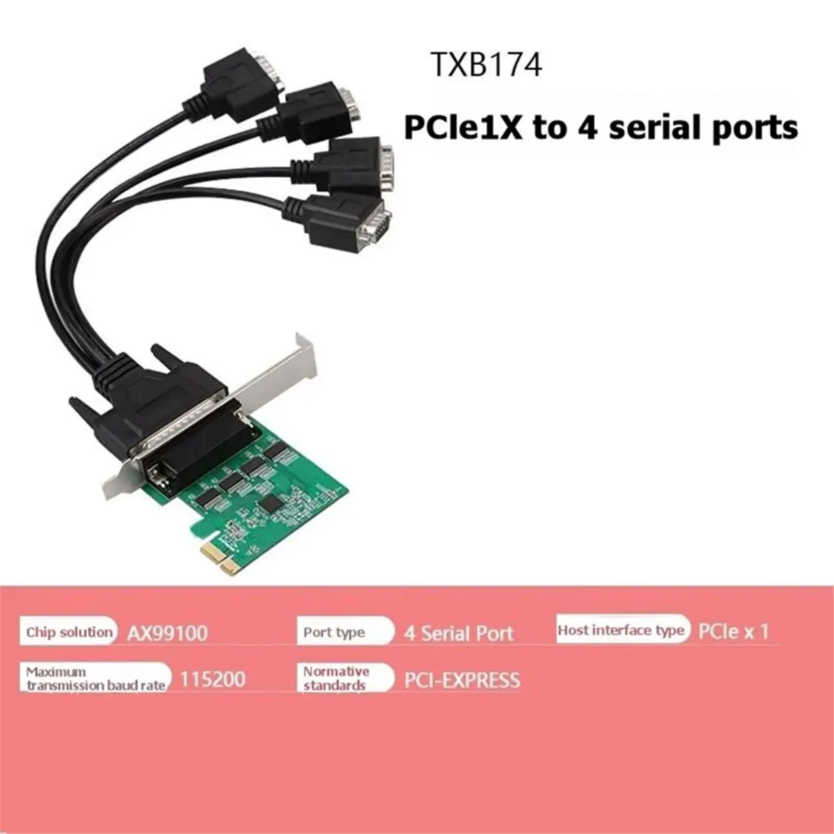 PCI Express Expansion Card PCI-E to 4-Port RS232 Serial Expansion Adapter PCIE Serial Port Card TXB174-PCIE-AX99100