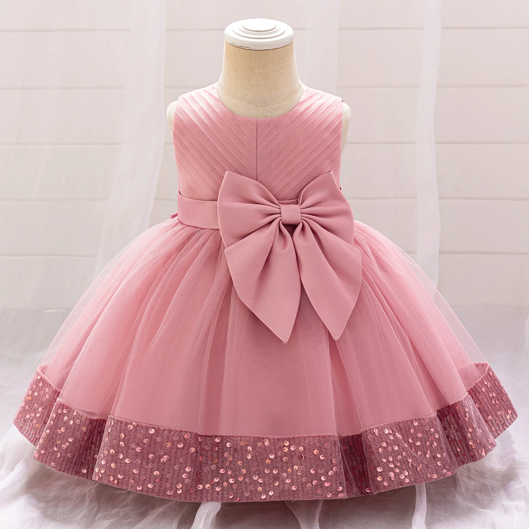 

Toddler Baby Sequin Big Bow Party Dresses Baptism Wedding 1Year Birthday Princess Dress for Baby Girl Bridesmaid Gown Costume