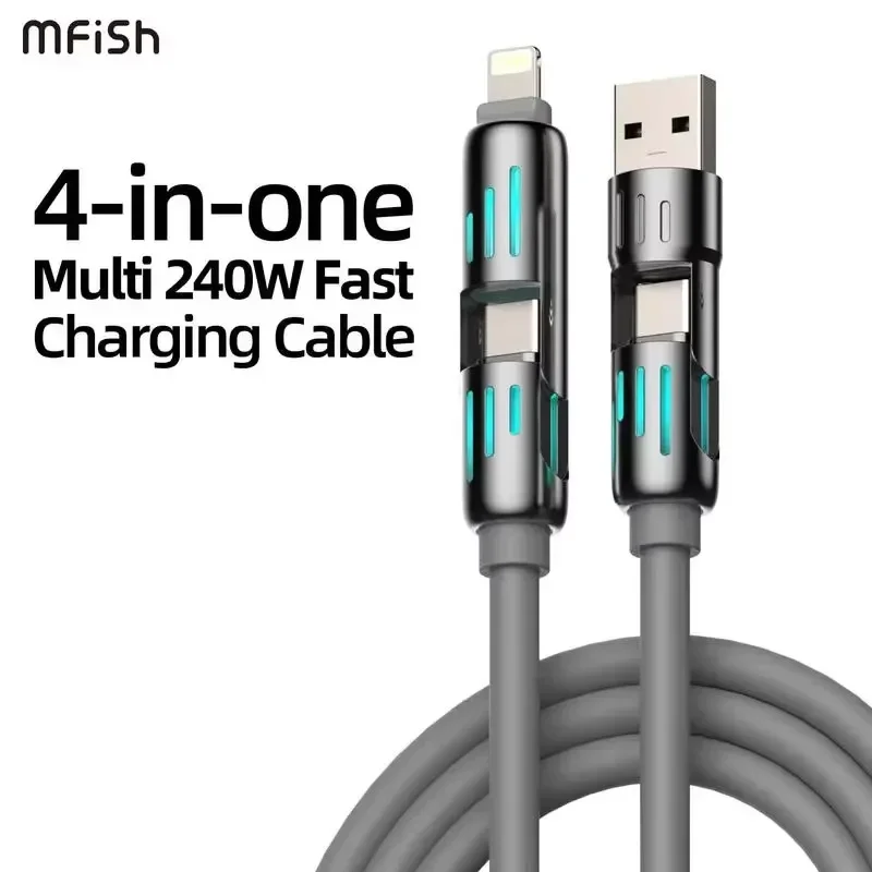 USB, Typ C, Lightning-Max 240 W Schnelllade- und Datensynchronisierung MFISH 4-in-1-Multifunktions-USB-Ladekabel für iPhone 16/15, iPad
