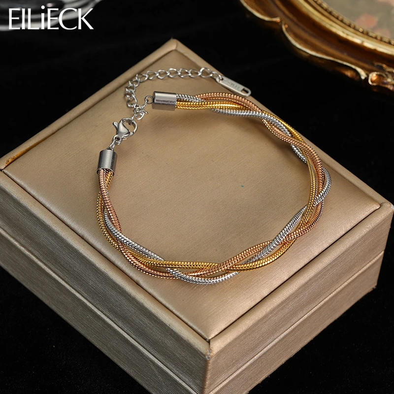 EILIECK 316L Stainless Steel 3-Color Crossover Bracelet For Women Girl New Trend Non-fading Bangles Jewelry Gift Party Pulseira