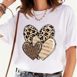 T-shirt Leopard Heartbeat Graphic Printed T Shirt Women Short Sleeve Leopard Love Tshirt Valentine's Day Heart Woman Tee Shirts