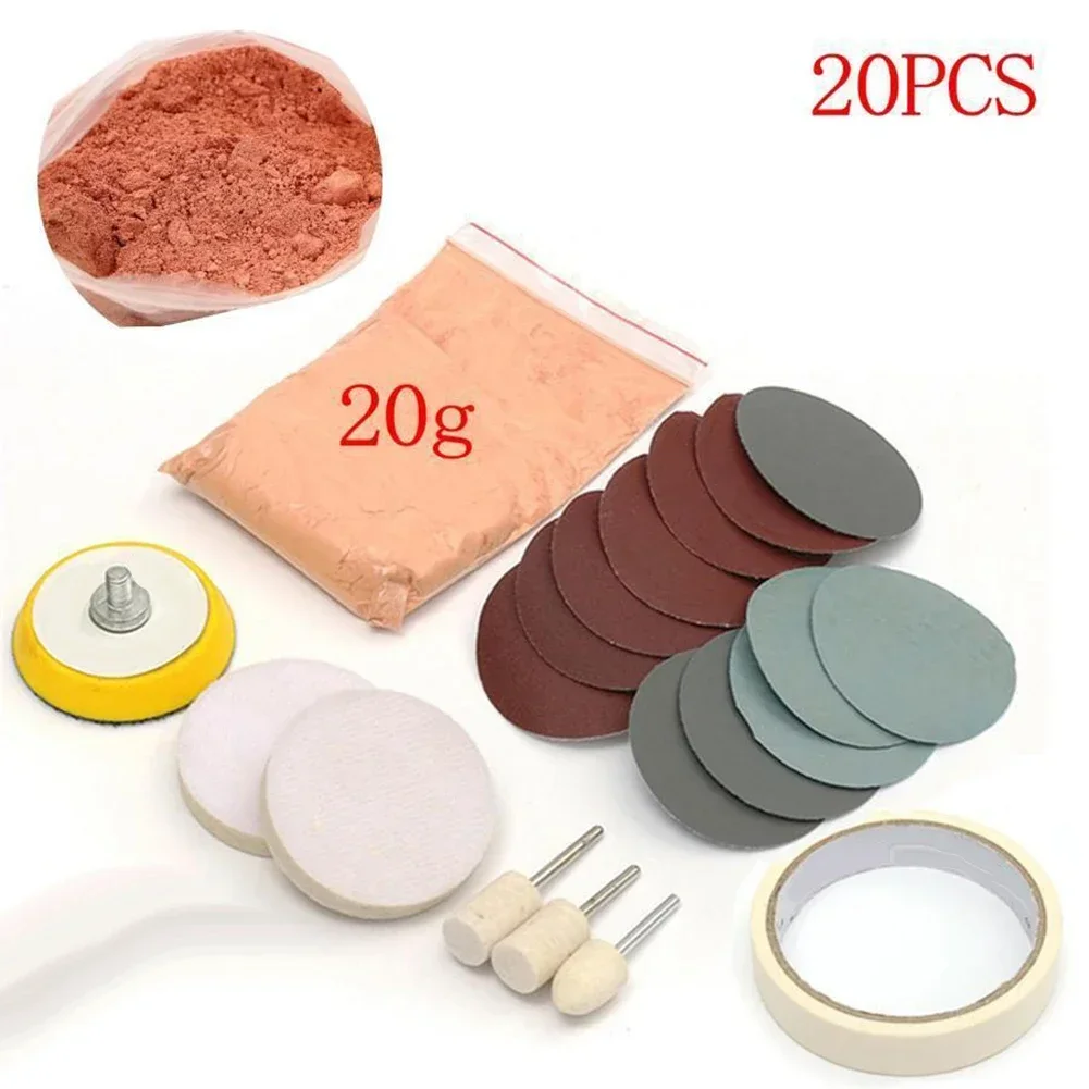 20pcs/set Car Windshield Glass Scratch Remover Repair Tool Waxing Polish Pad Cerium Oxide Powder Glass Polishing Kit