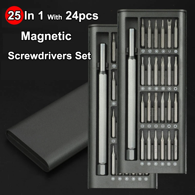 25-in-1-Set mit 24-teiligem magnetischem Präzisions-Schraubendreher-Set, Mini-Taschen-Schraubendreher-Set, kleines Reparaturset für Mobiltelefone/PCs/Kameras