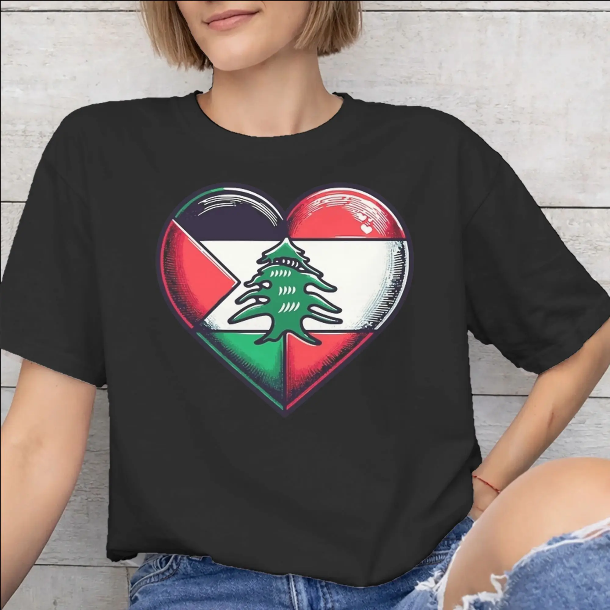 Lebanon Flag Heart Tee Shirt for Men Women Gift Idea T Shirts  Cotton Clothing
