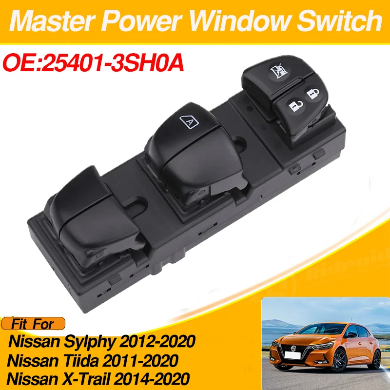 

LHD 25401-3SH0A For Nissan Sylphy Nissan Tiida Nissan X-Trail Driver Side Window Control Switch Lifter Button 16+3Pins