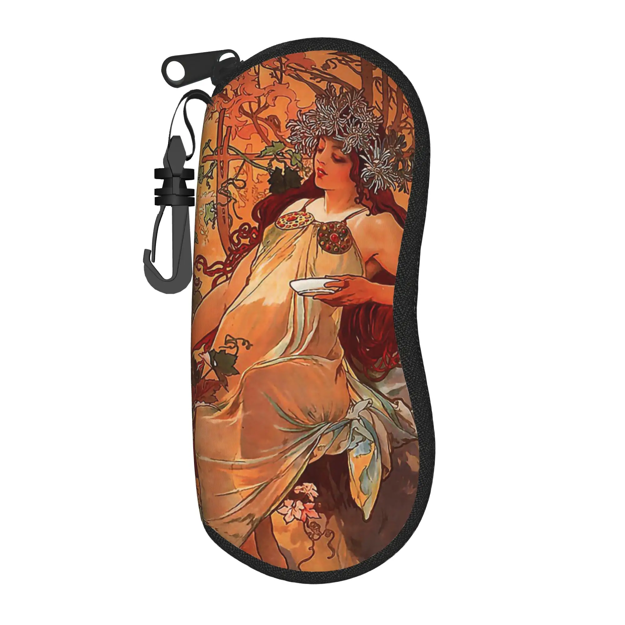 Alphonse Mucha Art Nouveau Glasses Case Unisex Printing Zipper Retro Beauty Women Eyewear Protector Vintage Glasses Box