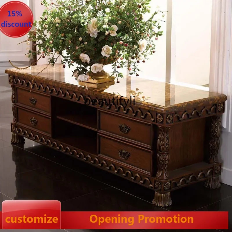 

ss8350 European marble floor cabinet low cabinet American retro bedroom audio-visual living room solid wood TV cabinet
