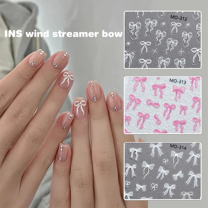 

3D Cartoon Bow Nail StickersDecals French Manicure Self-adhesive Accessories Nail Art Decorations Beauty Tool