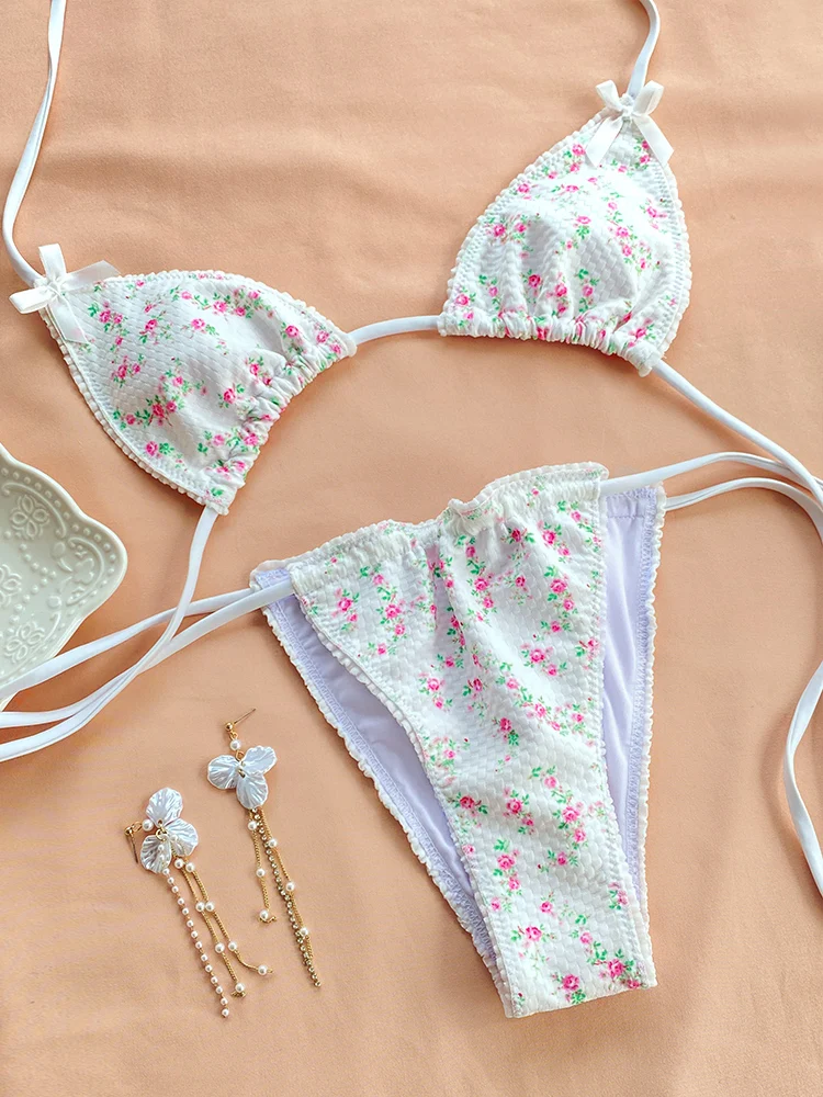 COOBBU Ruffle Bikini Set Bandeau Swimwear Women 2025 Sexy Swimsuit Dot Printed Bathing Suit Patchwork Beachwear Bandage Biquini