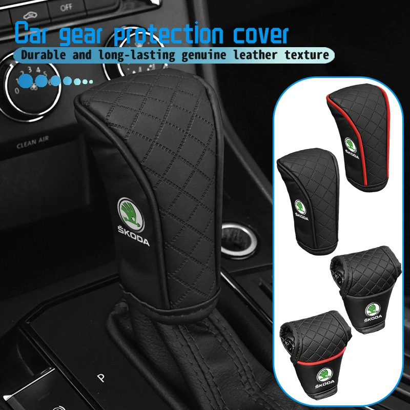 Leather Car Gear Shift Handle Cover Hand Brake Protector Sleeve For Skoda Fabia 1 2 Octavia a7 RS Superb Rapid Yeti Karoq Vision